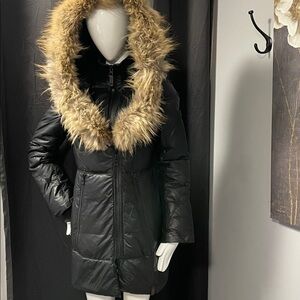RUDSAK Black Puffer Coat with  Fur Trim